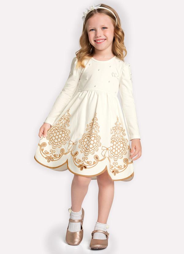 Milon - Vestido Infantil Menina com Pérolas Off White