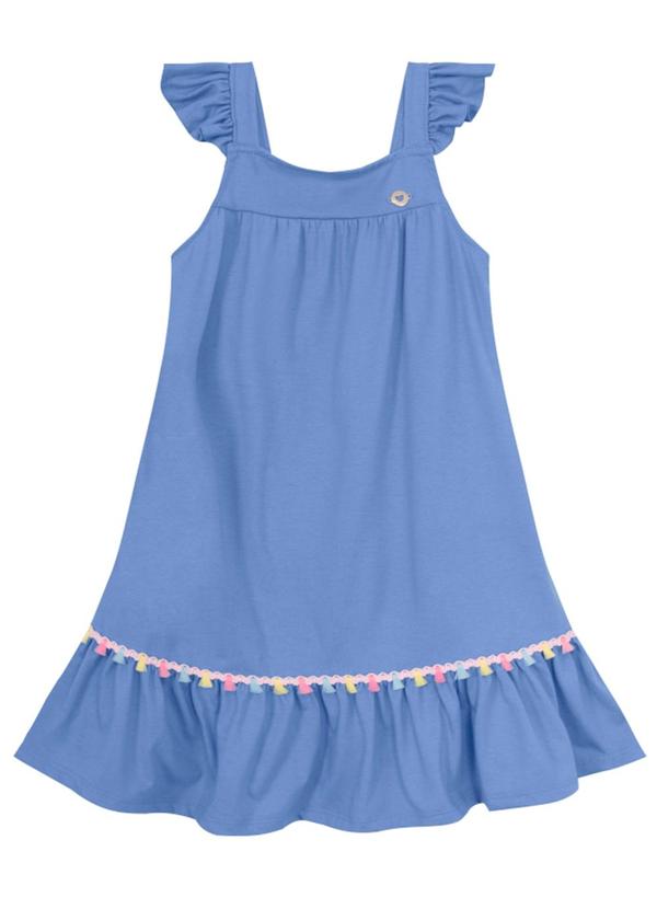 Brandili - Vestido Infantil Menina com Pompom Azul