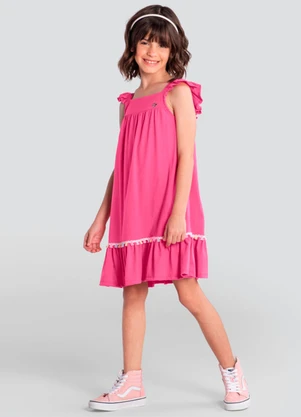 Brandili - Vestido Infantil Menina com Pompom Rosa - BRANDILI