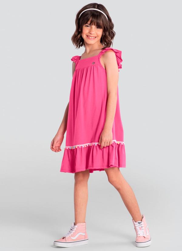 Brandili - Vestido Infantil Menina com Pompom Rosa 1