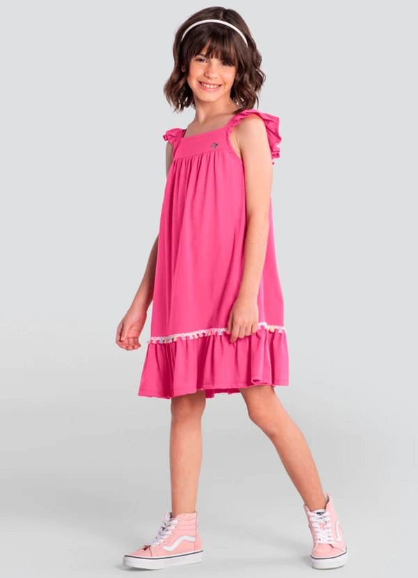 Brandili - Vestido Infantil Menina com Pompom Rosa 3