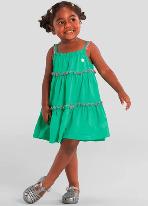 Brandili - Vestido Infantil Menina com Pompom Verde - BRANDILI