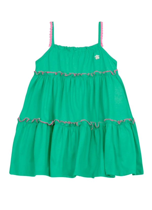 Brandili - Vestido Infantil Menina com Pompom Verde 2