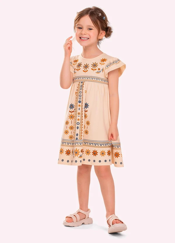 Nanai - Vestido Infantil Menina com Strass Bege