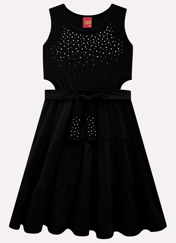 Kyly - Vestido Infantil Menina com Strass Preto
