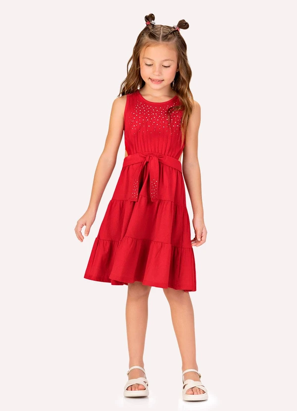 Kyly - Vestido Infantil Menina com Strass Vermelho