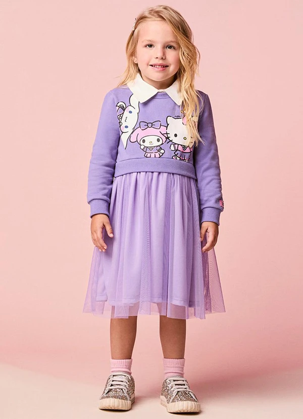 Momi - Vestido Infantil Menina com Tule da Hello Kitty