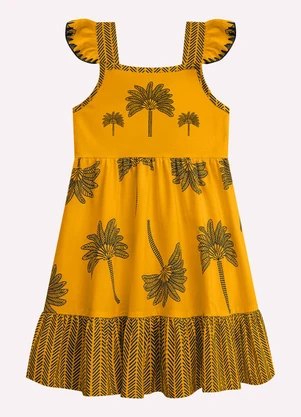 Nanai - Vestido Infantil Menina Coqueiros Amarelo - NANAI
