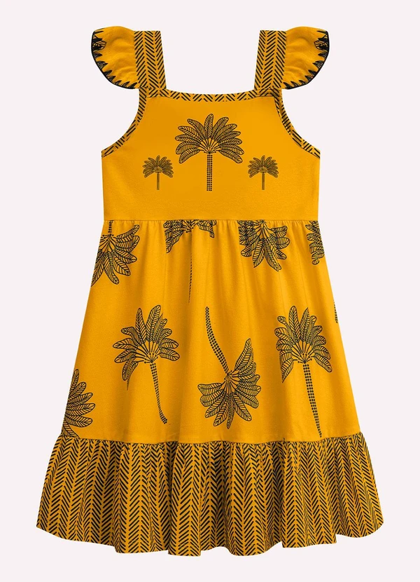 Nanai - Vestido Infantil Menina Coqueiros Amarelo