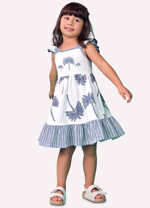Nanai - Vestido Infantil Menina Coqueiros Branco - NANAI