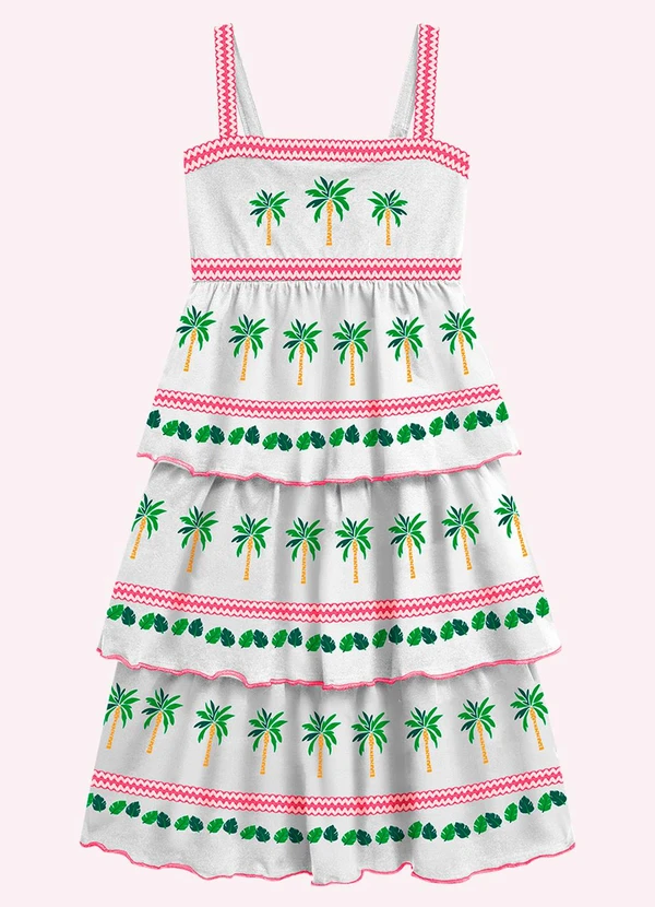 Nanai - Vestido Infantil Menina Coqueiros Nanai Branco