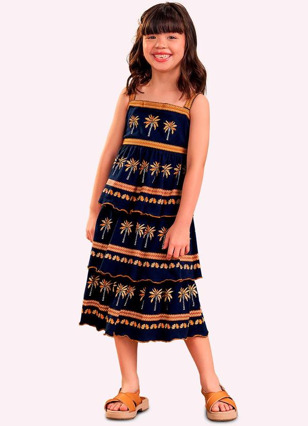 Nanai - Vestido Infantil Menina Coqueiros Nanai Marinho 1