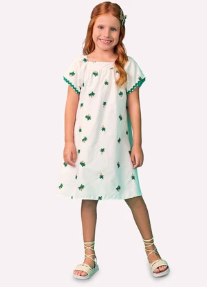 Nanai - Vestido Infantil Menina Coqueiros Off White - NANAI