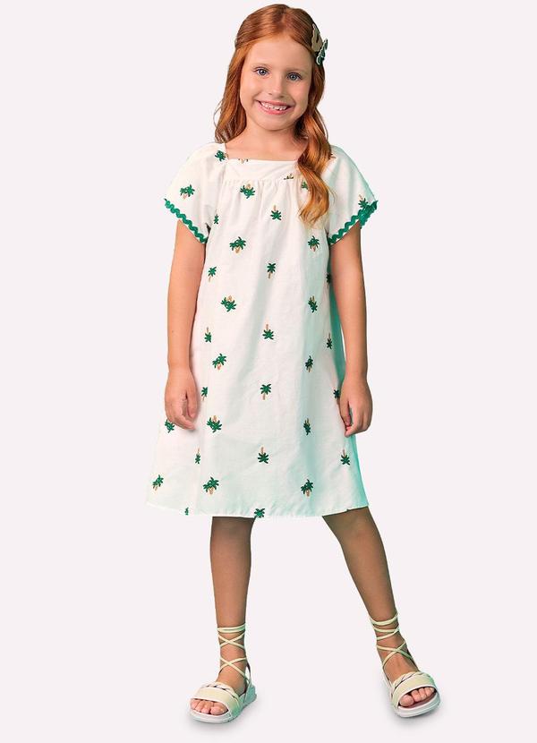 Nanai - Vestido Infantil Menina Coqueiros Off White 1