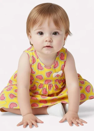 Kyly - Vestido Infantil Menina Coração Amarelo - KYLY