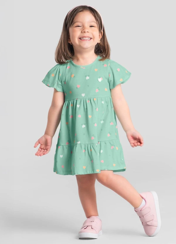 Brandili - Vestido Infantil Menina Coração Verde