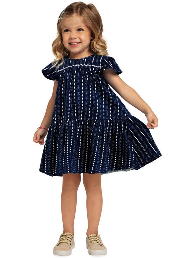 Milon - Vestido Infantil Menina Corações Marinho