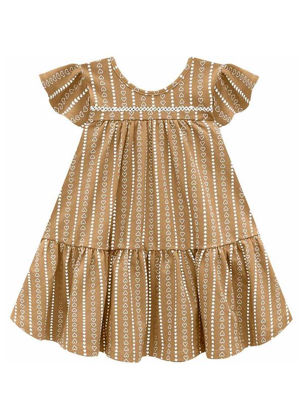 Milon - Vestido Infantil Menina Corações Marrom
