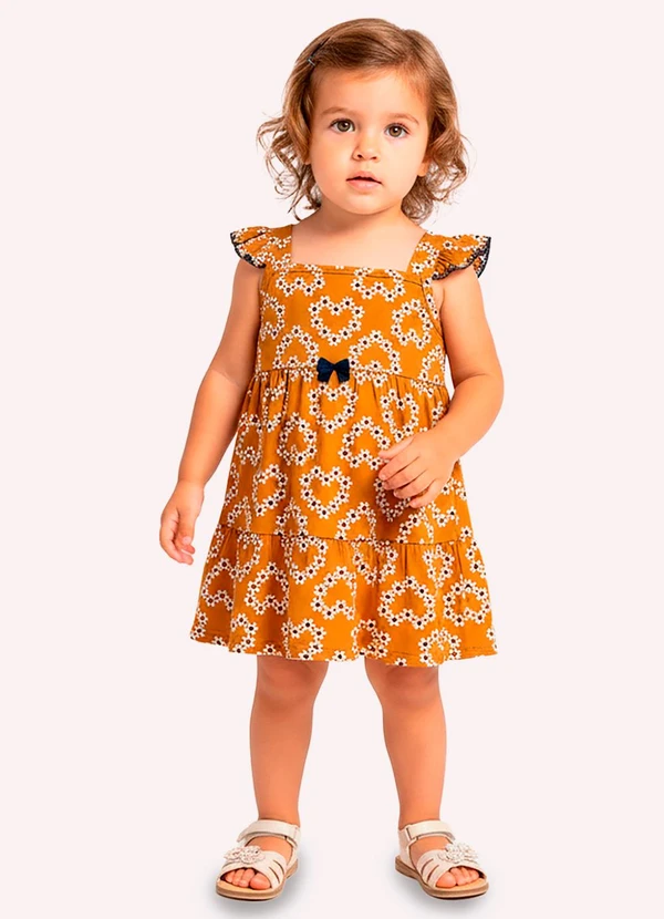 Kyly - Vestido Infantil Menina Corações Marrom