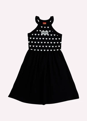 Kyly - Vestido Infantil Menina Corações Preto - KYLY