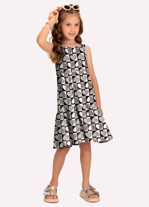 Kyly - Vestido Infantil Menina Corações Preto - KYLY