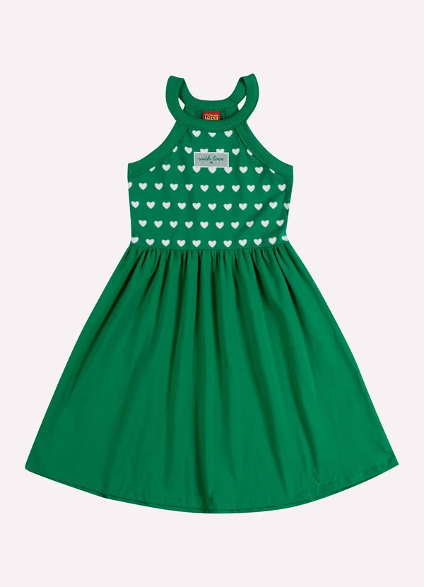 Kyly - Vestido Infantil Menina Corações Verde