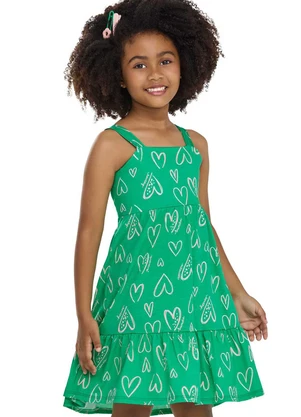 Elian - Vestido Infantil Menina Corações Verde - ELIAN