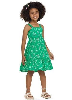 Elian - Vestido Infantil Menina Corações Verde - ELIAN