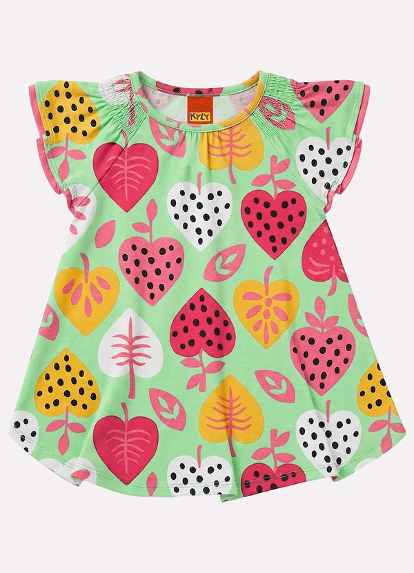 Kyly - Vestido Infantil Menina Corações Verde
