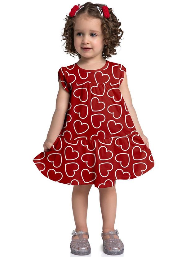 Kyly - Vestido Infantil Menina Corações Vermelho