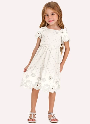Milon - Vestido Infantil Menina Corte a Laser Bege - MILON