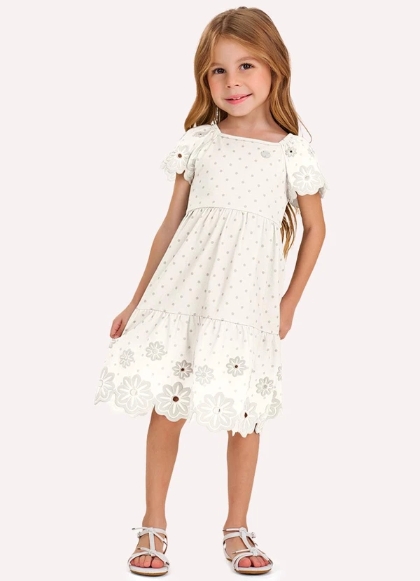 Milon - Vestido Infantil Menina Corte a Laser Bege 1