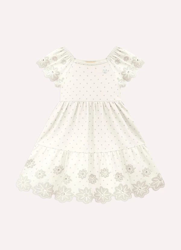 Milon - Vestido Infantil Menina Corte a Laser Bege 2