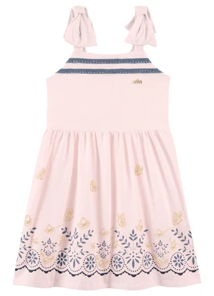 Milli e Nina - Vestido Infantil Menina Cotton Estampa 3d Rosa - MILLI E NINA