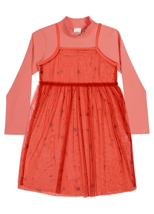 Elian - Vestido Infantil Menina Curto Tule Estrelas Salmão - ELIAN