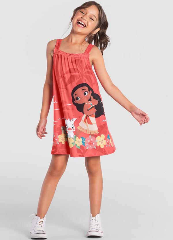 Brandili - Vestido Infantil Menina da Moana Vermelho