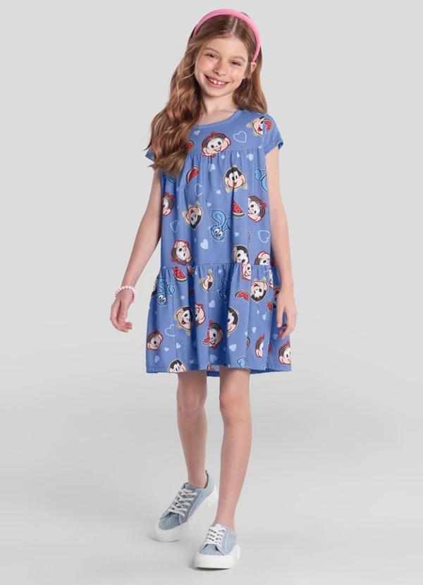 Brandili - Vestido Infantil Menina da Turma da Mônica Azul