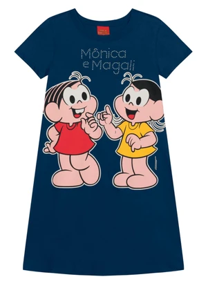 Brandili - Vestido Infantil Menina da Turma da Mônica Azul - BRANDILI