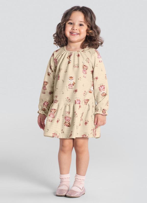 Mundi - Vestido Infantil Menina de Bichinhos Bege