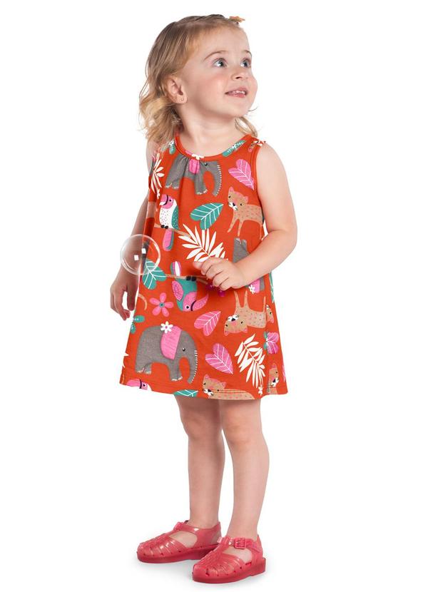 Kyly - Vestido Infantil Menina de Bichinhos Laranja