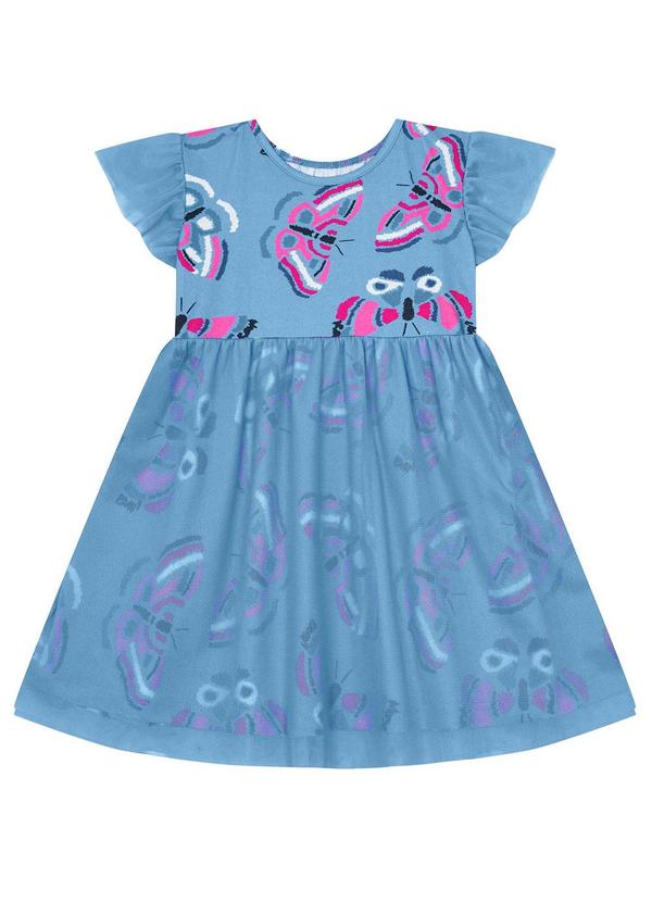 Kyly - Vestido Infantil Menina de Borboletas Azul