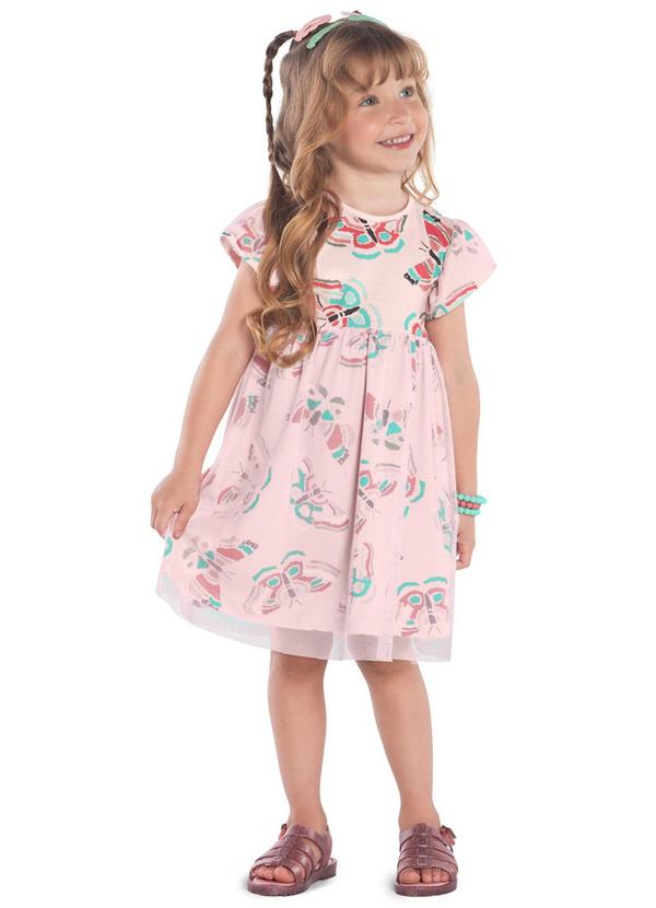 Kyly - Vestido Infantil Menina de Borboletas Rosa
