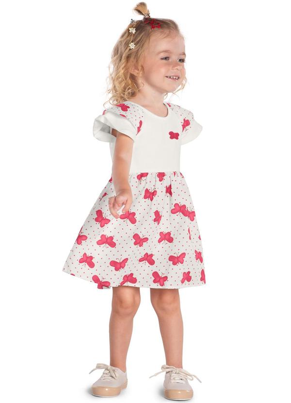 Kyly - Vestido Infantil Menina de Borboletas Off White