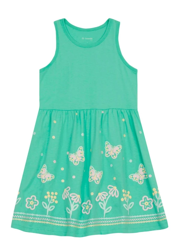 Brandili - Vestido Infantil Menina de Borboletas Verde