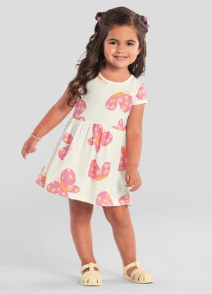 Brandili - Vestido Infantil Menina de Borboletinha Bege - BRANDILI