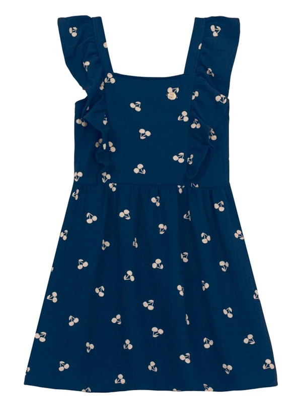 Brandili - Vestido Infantil Menina de Cerejas Azul 2