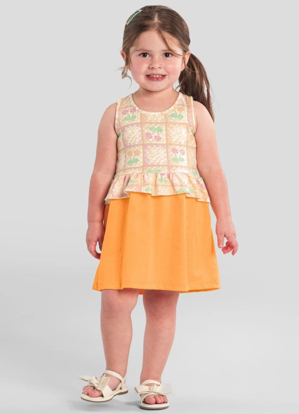 Brandili - Vestido Infantil Menina de Cerejinha Bege