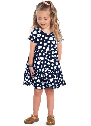 Kyly - Vestido Infantil Menina de Coração Marinho - KYLY