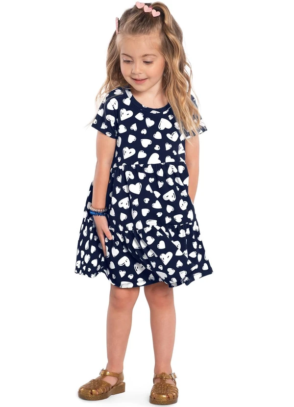 Kyly - Vestido Infantil Menina de Coração Marinho