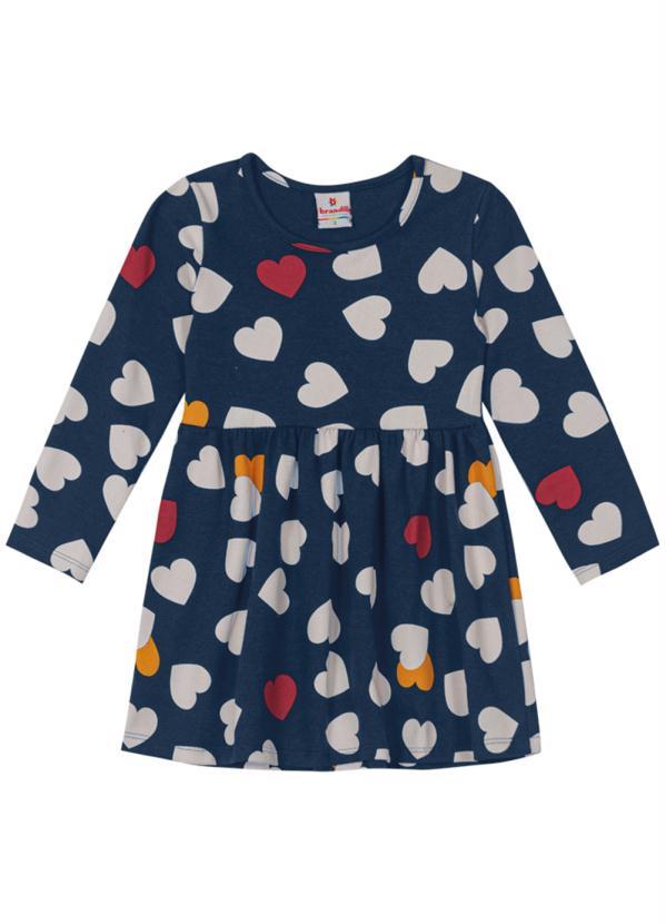 Brandili - Vestido Infantil Menina de Corações Azul